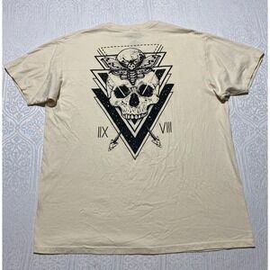Skull & Hawk Moth Sacred Geometry Graphic T-Shirt Tan XL‎ Vecster Gothic Occult